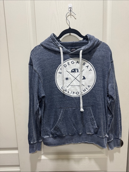 Isaac’s Designs Tops - Bodega Bay California Hoodie Acid Wash Blue Small Coastal Graphic